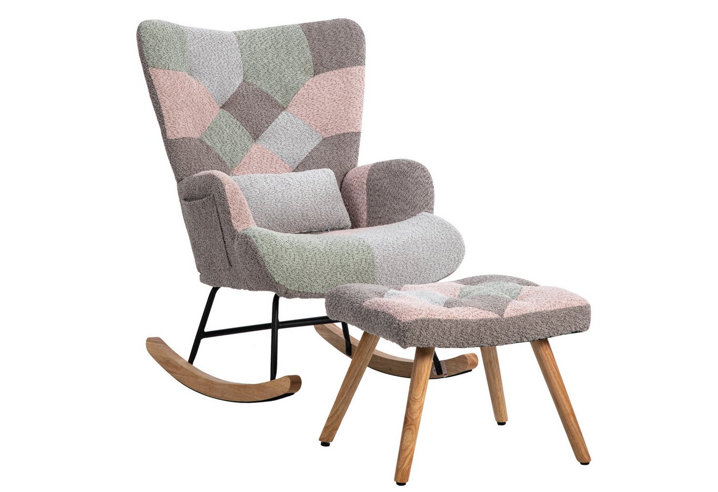 REDOM Schaukelstuhl Schaukelstuhl mit Fußhocker Set (Loungesessel, 2 St), inklusive Fußstütze (49*38*37 cm) und Lendenkissen von REDOM