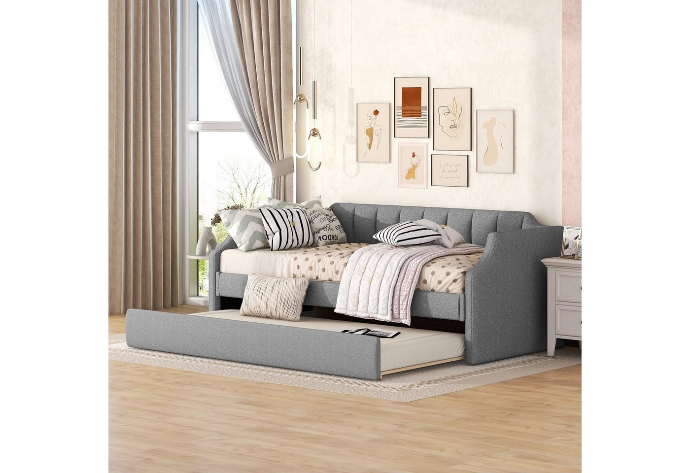 REDOM Schlafsofa 90 x 200(190) cm Bett Einzelbett ausziehhare Liegeffäche Gästebett, Gepolstertes Single Daybed mit Rollbett, Ohne Matratze, Ohne Matratze von REDOM