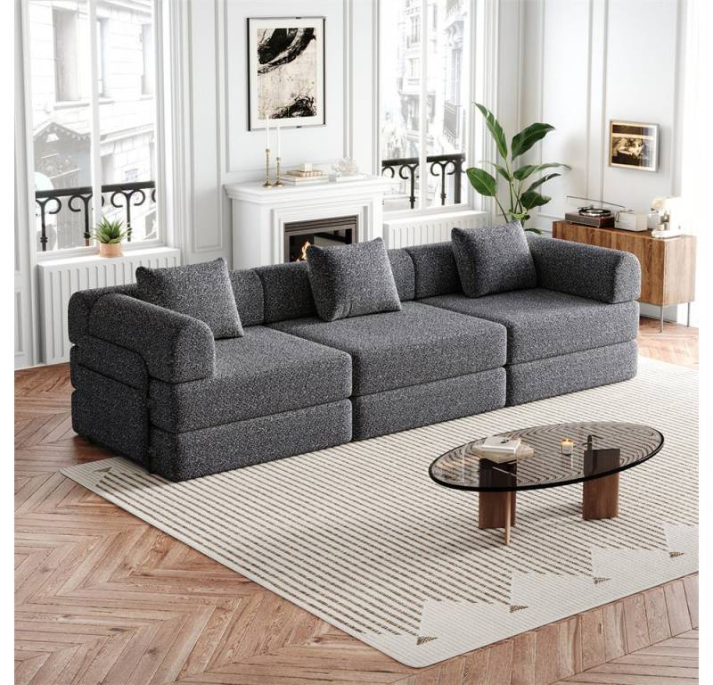REDOM Schlafsofa Modernes Sitzmöbel mit Metallrahmen, mit Staufach in der Armlehne, drei Metallrahmen und mehreren Konfigurationsmöglichkeiten 3 Teile, mit Relaxfunktion von REDOM