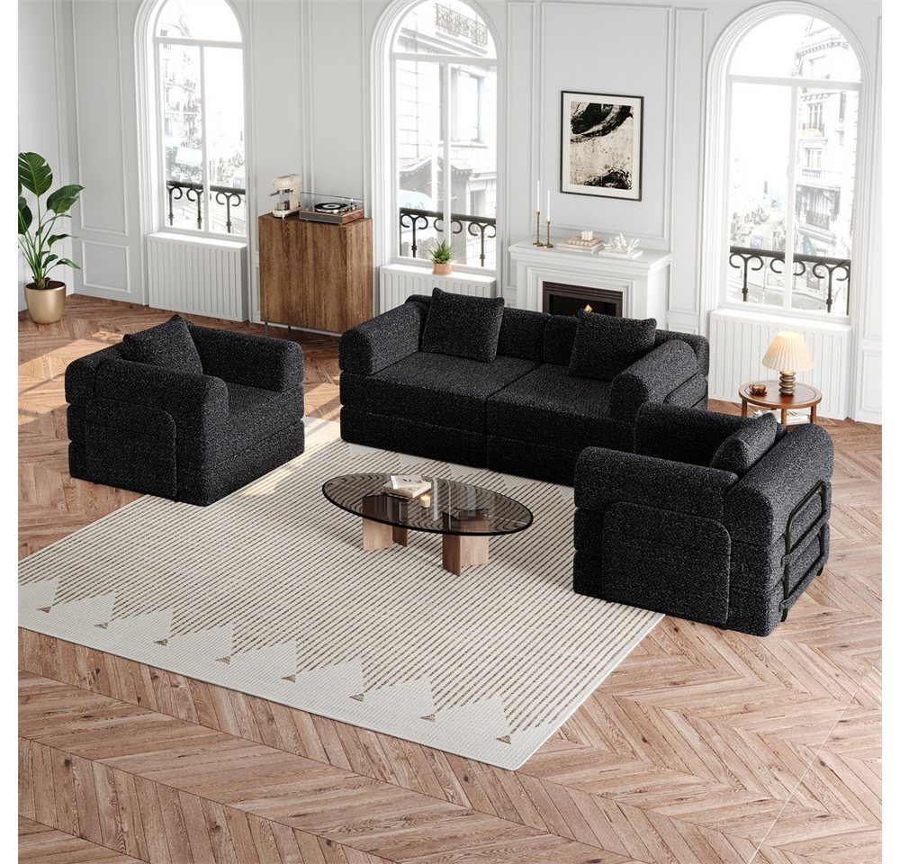 REDOM Schlafsofa Modernes Sitzmöbel mit Metallrahmen, mit Staufach in der Armlehne, drei Metallrahmen und mehreren Konfigurationsmöglichkeiten 4 Teile, mit Relaxfunktion REDOM Schlafsofa Modernes Sitzmöbel mit Metallrahmen, mit Staufach in der Armlehne, drei Metallrahmen und mehreren Konfigurationsmöglichkeiten 4 Teile, mit Relaxfunktion von REDOM