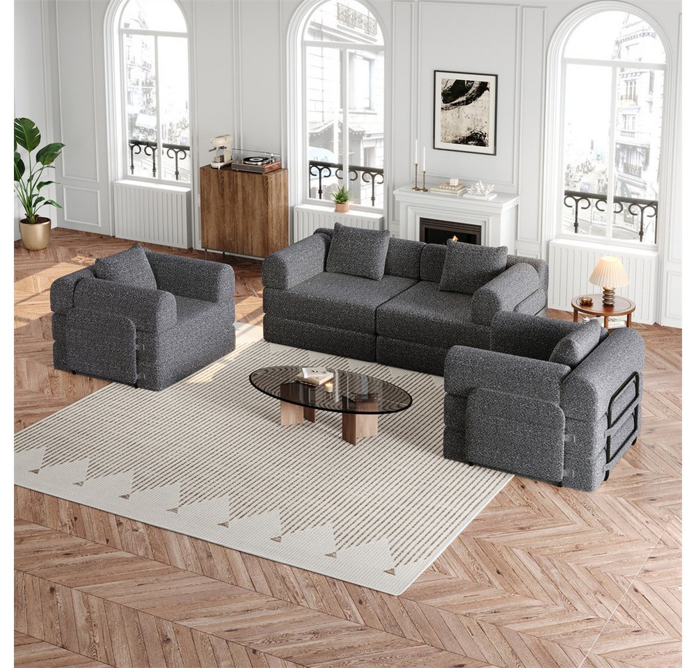 REDOM Schlafsofa Modernes Sitzmöbel mit Metallrahmen, mit Staufach in der Armlehne, drei Metallrahmen und mehreren Konfigurationsmöglichkeiten 4 Teile, mit Relaxfunktion von REDOM