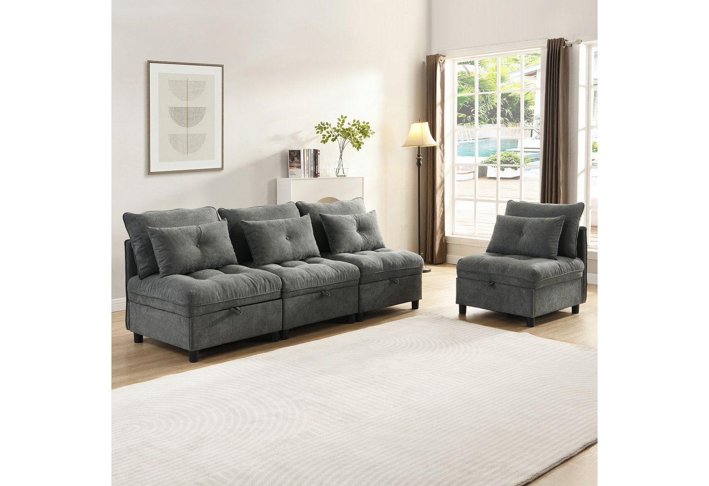 REDOM Schlafsofa Modulares 4-teiliges Sofa, Transformationssofa, mit versteckter Stauraum unter jedem Sitz REDOM Schlafsofa Modulares 4-teiliges Sofa, Transformationssofa, mit versteckter Stauraum unter jedem Sitz von REDOM
