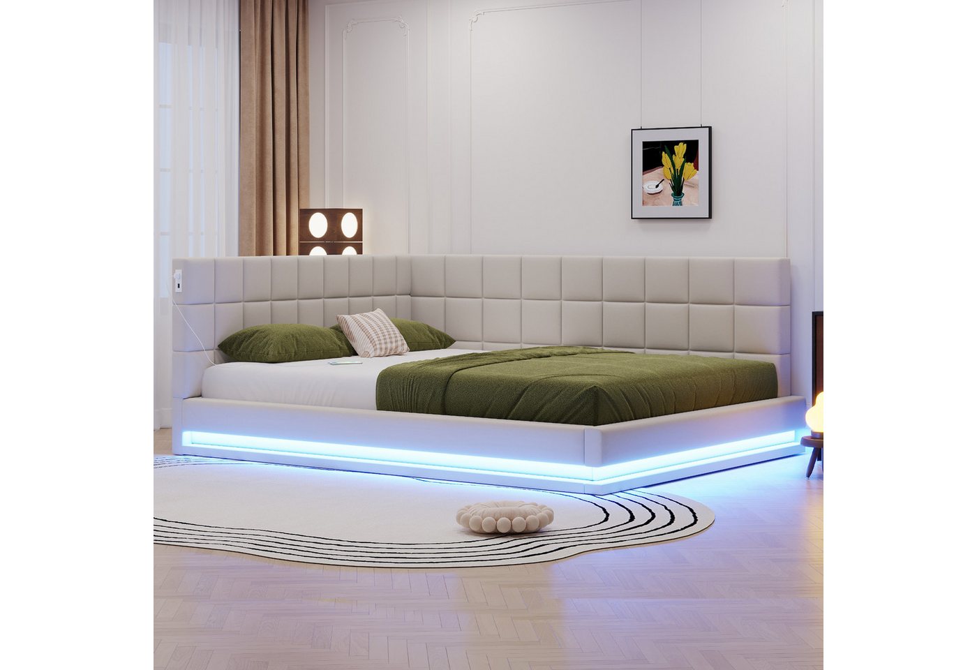 REDOM Schlafsofa Polsterbett,Funktionsbett,Jugendbett, Multifunktionales Polsterbett-Schlafsofa mit LED-Lichtleiste und USB-Anschluss., Inklusive Matratze REDOM Schlafsofa Polsterbett,Funktionsbett,Jugendbett, Multifunktionales Polsterbett-Schlafsofa mit LED-Lichtleiste und USB-Anschluss., Inklusive Matratze von REDOM
