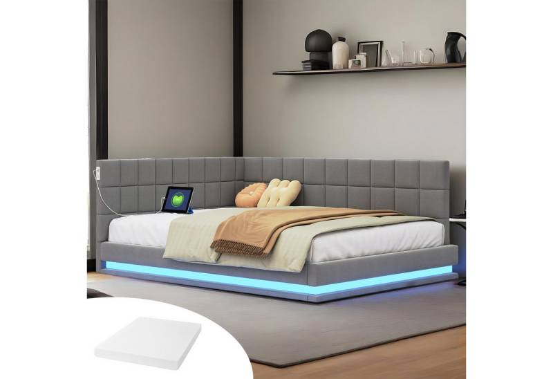 REDOM Schlafsofa Polsterbett,Funktionsbett,Jugendbett, Multifunktionales Polsterbett-Schlafsofa mit LED-Lichtleiste und USB-Anschluss., mit Matratze REDOM Schlafsofa Polsterbett,Funktionsbett,Jugendbett, Multifunktionales Polsterbett-Schlafsofa mit LED-Lichtleiste und USB-Anschluss., mit Matratze von REDOM