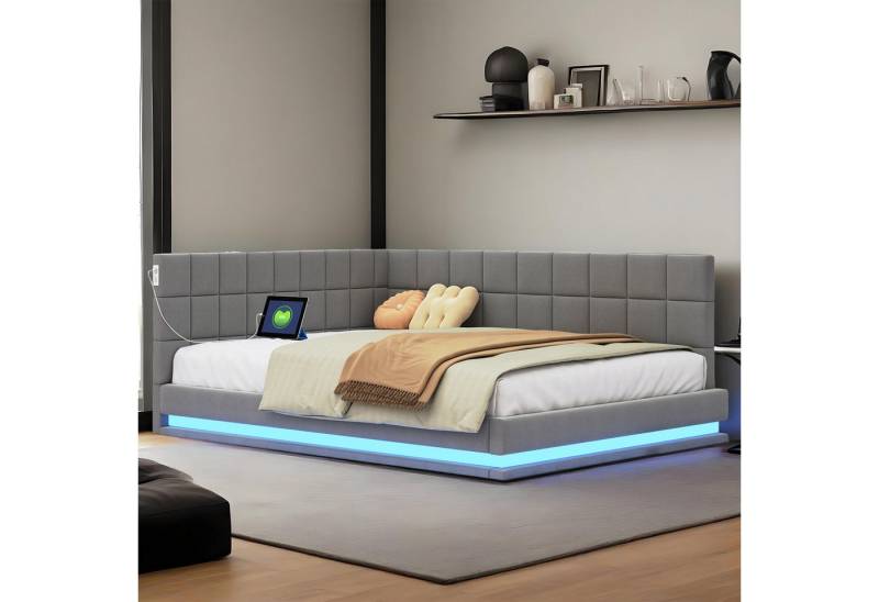 REDOM Schlafsofa Polsterbett,Funktionsbett,Jugendbett, Multifunktionales Polsterbett-Schlafsofa mit LED-Lichtleiste und USB-Anschluss., ohne Matratze von REDOM