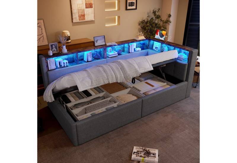 REDOM Schlafsofa integrierte USB-/Typ-C-Ports und farbiger LED-Streifenbeleuchtung, multifunktionalem Stauraum, Polsterbett Kinderbett 90×200 cm, ohne Matratze REDOM Schlafsofa integrierte USB-/Typ-C-Ports und farbiger LED-Streifenbeleuchtung, multifunktionalem Stauraum, Polsterbett Kinderbett 90×200 cm, ohne Matratze von REDOM