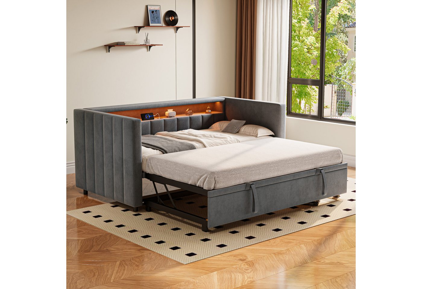 REDOM Schlafsofa mit Samtbezug, LED-Licht und integriertem Stauraum, Polsterbett Gästebett 90x190 & 180x190 cm, ohne Matratze REDOM Schlafsofa mit Samtbezug, LED-Licht und integriertem Stauraum, Polsterbett Gästebett 90x190 & 180x190 cm, ohne Matratze von REDOM