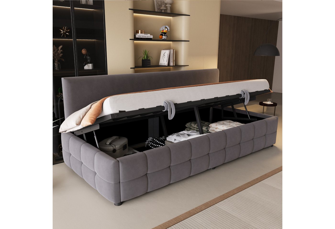 REDOM Schlafsofa mit hydraulischem Stauraum, Rückenlehne ohne Armlehnen, klassisches Karomuste, Polsterbett Funktionsbett 90x200cm, ohne Matratze REDOM Schlafsofa mit hydraulischem Stauraum, Rückenlehne ohne Armlehnen, klassisches Karomuste, Polsterbett Funktionsbett 90x200cm, ohne Matratze von REDOM