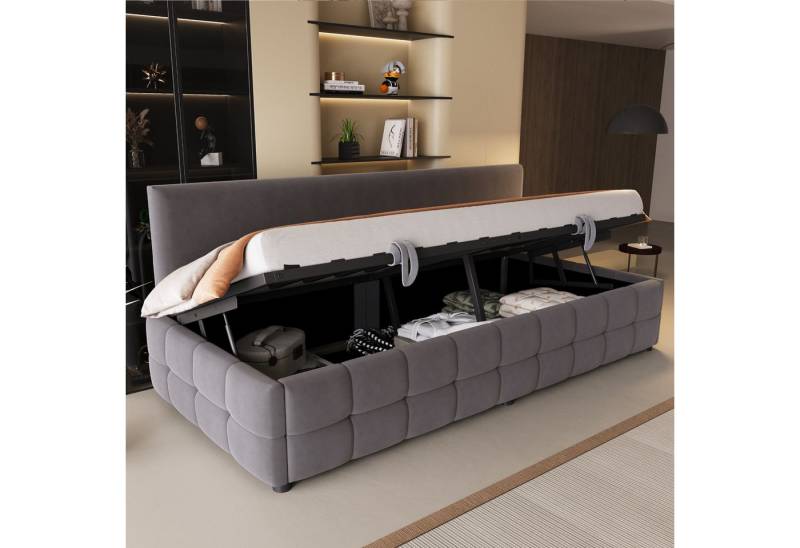 REDOM Schlafsofa mit hydraulischem Stauraum, Rückenlehne ohne Armlehnen, klassisches Karomuste, Polsterbett Funktionsbett 90x200cm, ohne Matratze REDOM Schlafsofa mit hydraulischem Stauraum, Rückenlehne ohne Armlehnen, klassisches Karomuste, Polsterbett Funktionsbett 90x200cm, ohne Matratze von REDOM