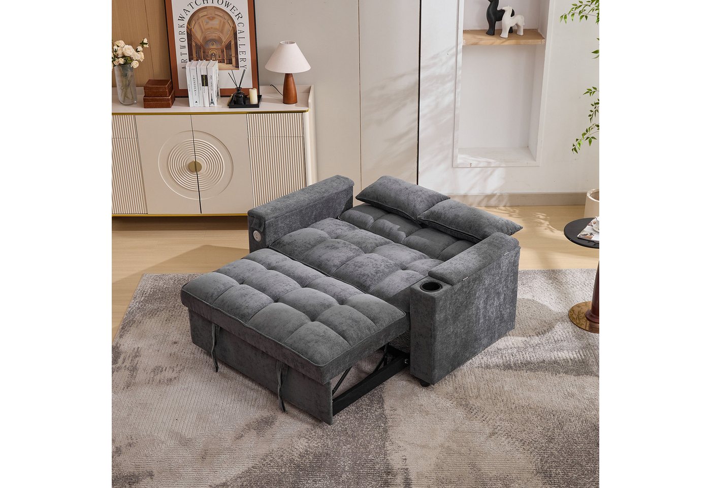 REDOM Schlafsofa multifunktionales Klappsofa, Sofabett, Gästebett 1 Teile, mit verstellbarer Rückenlehne (108°/135°/180), USB-/Typ-C-Anschluss von REDOM