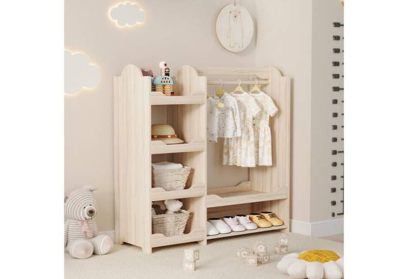 REDOM Schlafzimmer-Set Multifunktionales Kinder-Kombi-Möbel, (Jugendzimmer-Möbelset, 3-tlg., Massivholz + MDF), Holz-Babybett + Schrank + Drehbares Bücherregal von REDOM