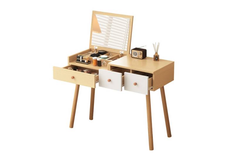 REDOM Schminktisch Kosmetiktisch Mit Spiegel,3 Schubladen (Geteilter Stauraum), Maße:B100/H78/T40 cm(ohne Hocker) von REDOM
