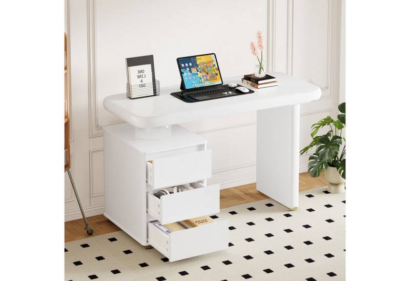 REDOM Schreibtisch Wolkenform-Design in Weiß (Computertisch, Stehtisch, 1-St., 3 Schubladen, verdickte Tischplatte und Beine), Wolkenform, abgerundete Kurven, 117×50×74 cm von REDOM