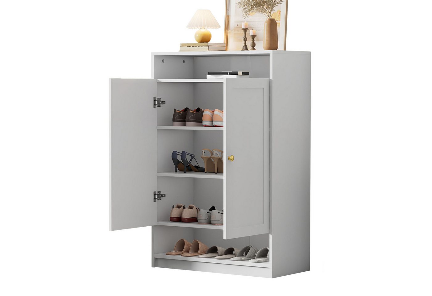 REDOM Schuhregal Moderne Schuhschrank,Schuhkommode, Moderne Schuhkommode in Weiß mit 2 Türen, goldenen Griffen & verstellbaren Regalen – Multifunktionale Aufbewahrung für Schuhe und Alltagsgegenstände 1-tlg., Mit Kippsicherung REDOM Schuhregal Moderne Schuhschrank,Schuhkommode, Moderne Schuhkommode in Weiß mit 2 Türen, goldenen Griffen & verstellbaren Regalen – Multifunktionale Aufbewahrung für Schuhe und Alltagsgegenstände 1-tlg., Mit Kippsicherung von REDOM