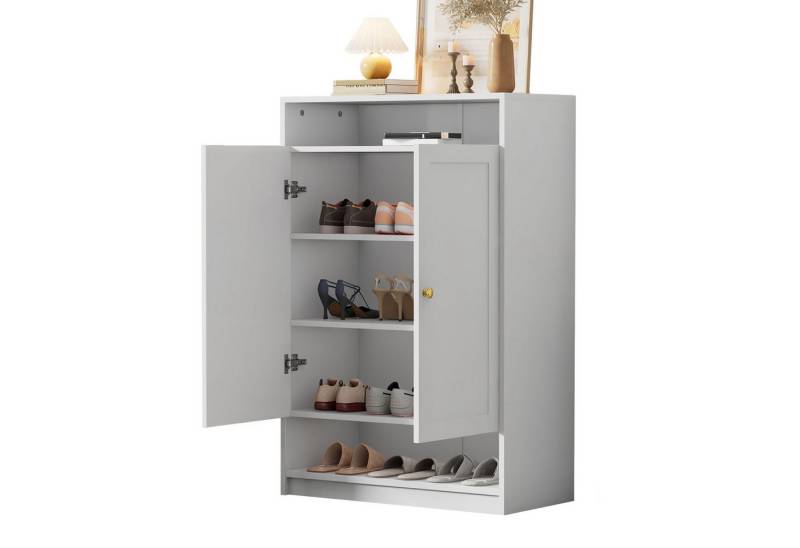 REDOM Schuhregal Moderne Schuhschrank,Schuhkommode, Moderne Schuhkommode in Weiß mit 2 Türen, goldenen Griffen & verstellbaren Regalen – Multifunktionale Aufbewahrung für Schuhe und Alltagsgegenstände 1-tlg., Mit Kippsicherung von REDOM