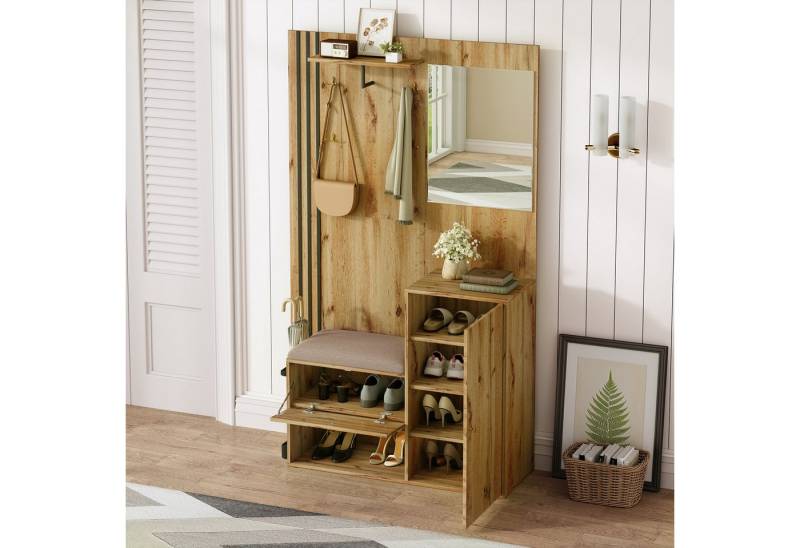 REDOM Schuhschrank Flurgarderobe Flurmöbel mit Soft-Close-Türen (Schuhkommode, 1-St., mit zwei Türen und einer Schublade) mit höhenverstellbaren Regalböden, gepolsterter Sitzfläche von REDOM