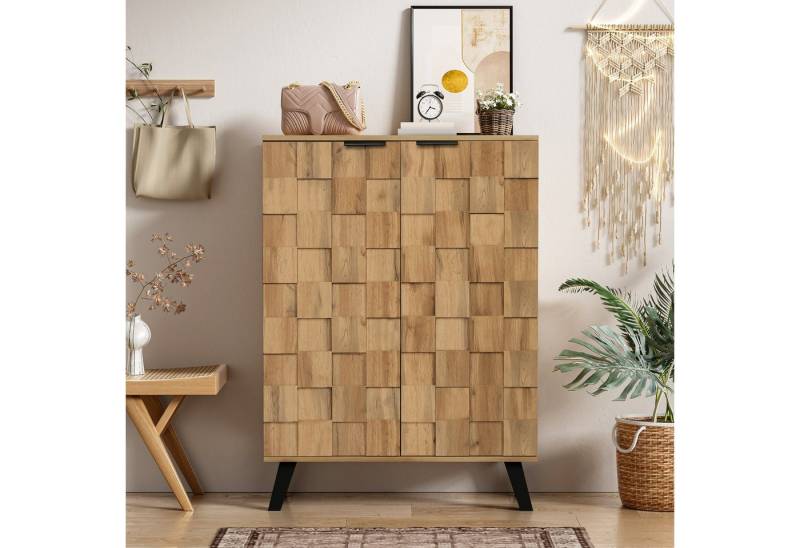 REDOM Schuhschrank Flurschrank Schuhregal mit 2 Türen (Kommode, Highboard, Anrichte, Wohnzimmerschrank, 1-St., 4 Verstellbare Einlegeböden) Mit Mattschwarze Griffe von REDOM