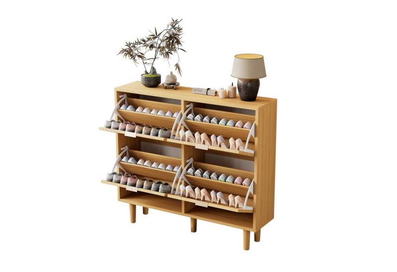 REDOM Schuhschrank Rattanschrank Schuhkipper Aufbewahrungsschrank (1-St., Maße: 100 x 25 x 90 cm) mit Metallgriffen und 4 Klappschubladen von REDOM