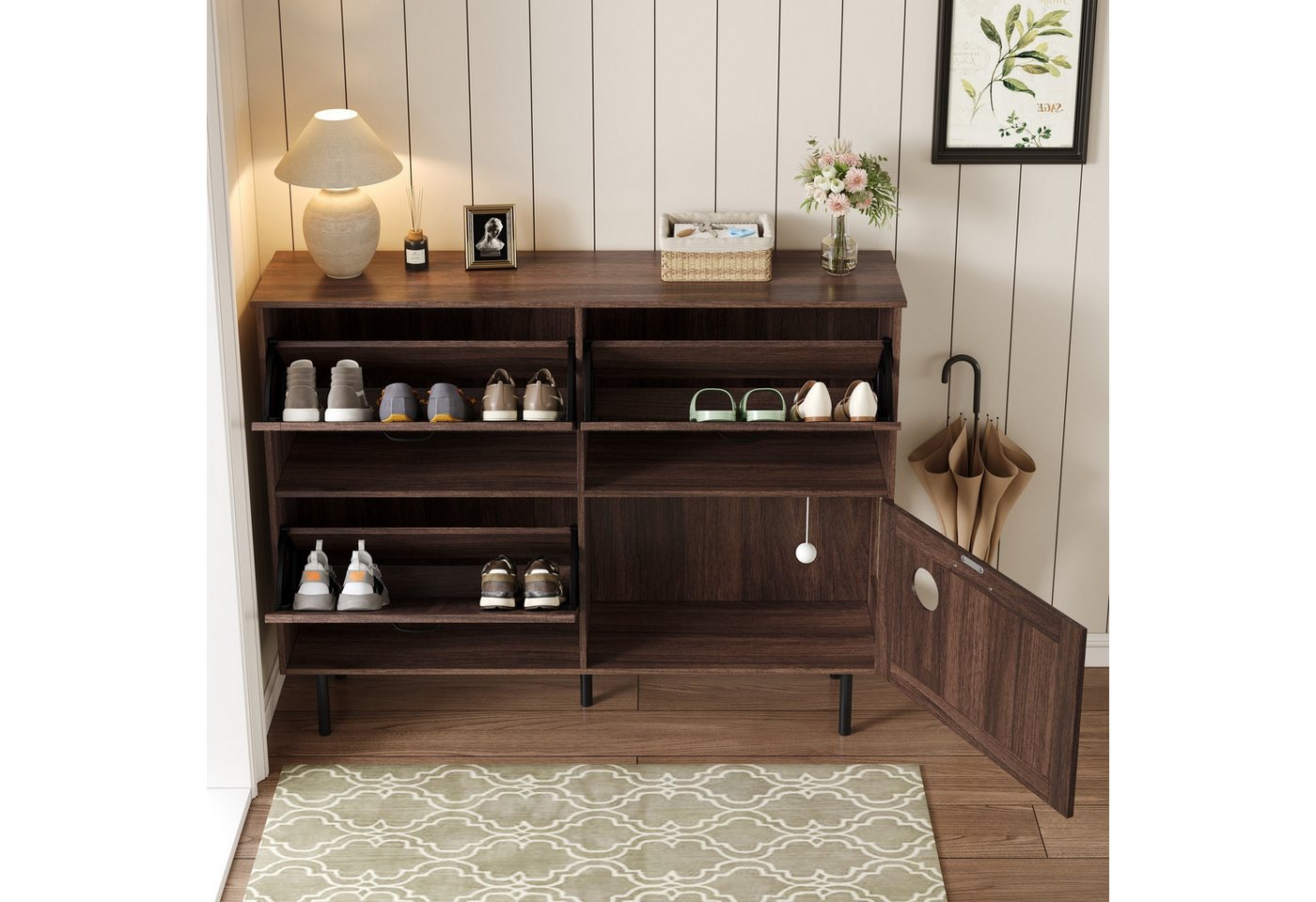 REDOM Schuhschrank mit integriertem Katzenspielzeug (Schuhkommode, 1-St., bietet Platz für 7–9 Paar Schuhe) mit 4 Türen & 3 Klappfächern von REDOM