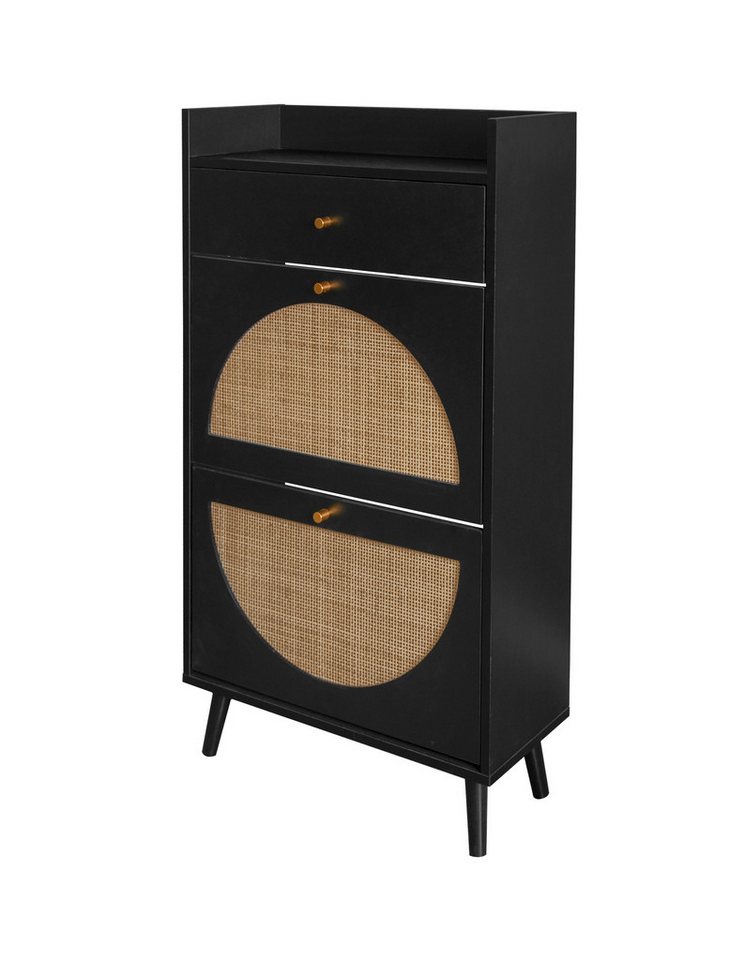 REDOM Schuhschrank Schuhschrank mit Engineered Rattan-Türen (2 Türen und 1 Schublade, flexibles doppeltes Regal, Wandverankerung, Kiefernholzfüße) von REDOM