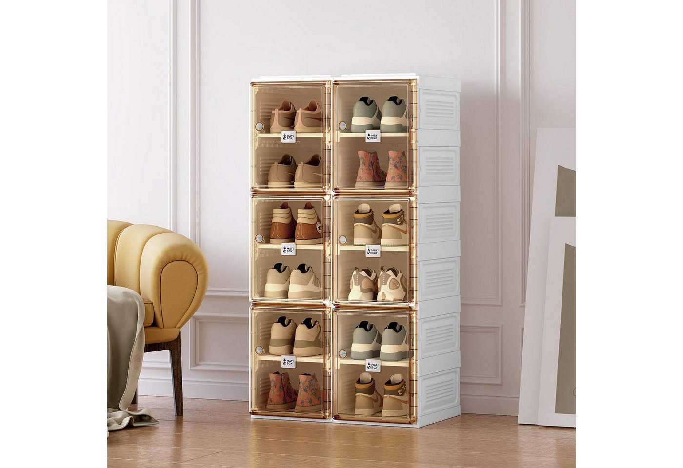 REDOM Schuhschrank mit Türen und Regalen, Schuhbox (PP+ABS+Magnet, für das Wohnzimmer, stapelbarer Aufbewahrungsorganisator Schrank) von REDOM