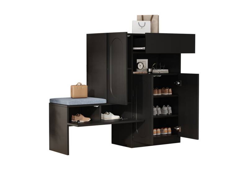REDOM Schuhschrank mit großem Stauraum (Modischer 2-in-1 Schuhschrank mit gepolsterter Sitzbank, Soft-Close-Türen, höhenverstellbaren Regalen) mit Soft-Close-Funktion,Mit Kippsicherung von REDOM