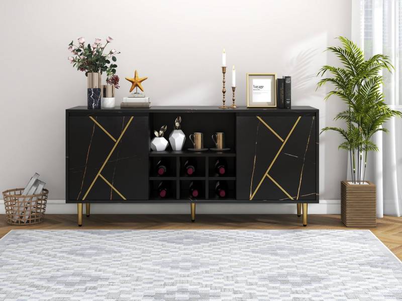 REDOM Sideboard (Eleganter 148x40x70 cm, Großer 200x35x60 cm), modernem Schwarz-Gold-Design von REDOM