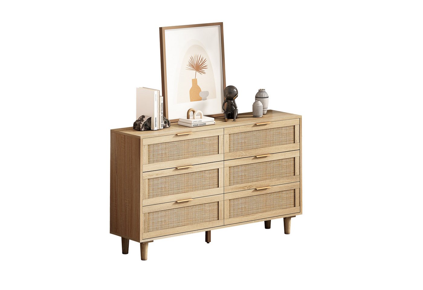 REDOM Sideboard 130 cm großer Rattan-Aufbewahrungsschrank (mit 6 Schubladen, modernes Design) von REDOM