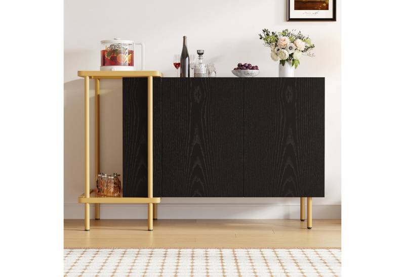 REDOM Sideboard Anrichte, Modernes Küchenschrank (mit versteckten Griffen & Couchtischplatte – offene Fächer, hohe Metallbeine, 1 St) von REDOM