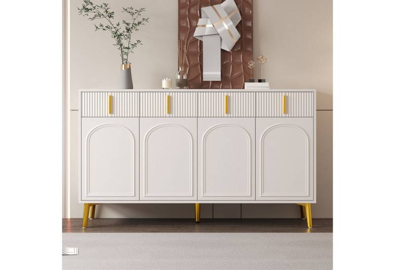 REDOM Sideboard Anrichte Kommode mit 4 Türen 4 Schubladen (Wohnzimmerschrank mit gewölbte Fronten, 1 St., verstellbare Einlegeböden), Aufbewahrungsschrank für Esszimmer Flur von REDOM