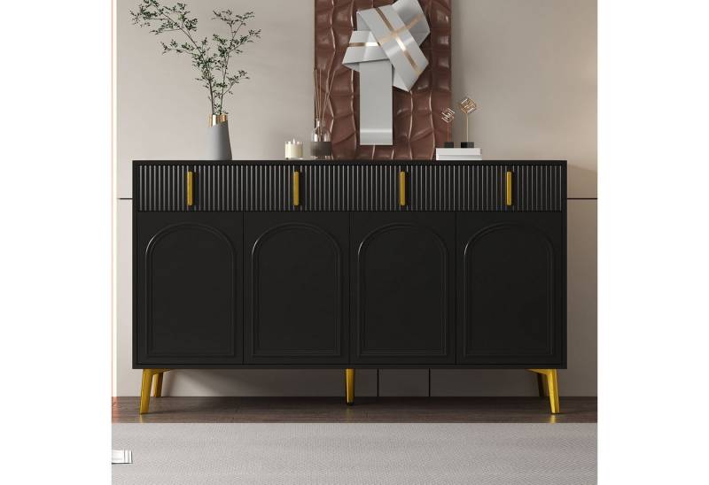 REDOM Sideboard Anrichte Kommode mit 4 Türen 4 Schubladen (Wohnzimmerschrank mit gewölbte Fronten, 1 St., verstellbare Einlegeböden), Aufbewahrungsschrank für Esszimmer Flur von REDOM