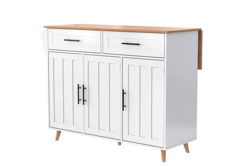 REDOM Sideboard Anrichte Küchenschrank Speisewagen (1 St., 5 Räder, 3 Tür), mit Ausziehbare Arbeitsplatte,Massivholzbeine umschaltbar von REDOM