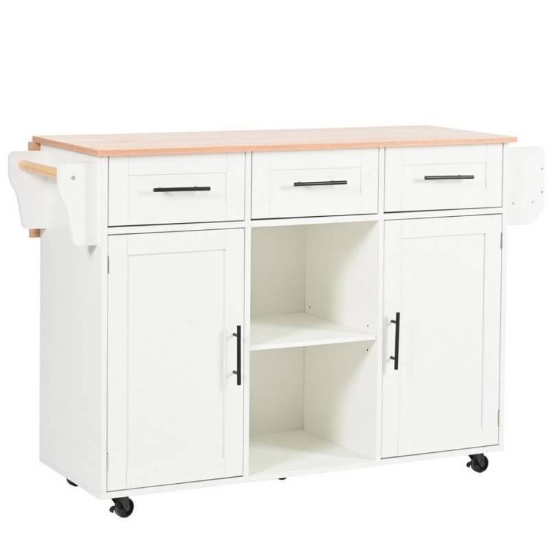 REDOM Sideboard Anrichte Küchenschrank Speisewagen (Kücheninse, Servierwagen, Küchenschrank, 1 St., 5 Räder, 3 Tür), mit Ausziehbare Arbeitsplatte,Massivholzbeine umschaltbar von REDOM