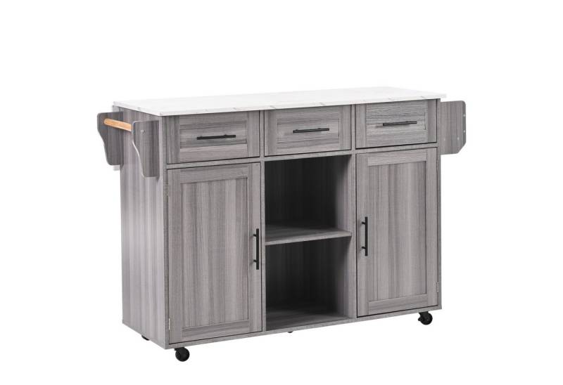 REDOM Sideboard Anrichte Küchenschrank Speisewagen (Kücheninse, Servierwagen, Küchenschrank, 1 St., 5 Räder, 3 Tür), mit Ausziehbare Arbeitsplatte,Massivholzbeine umschaltbar von REDOM