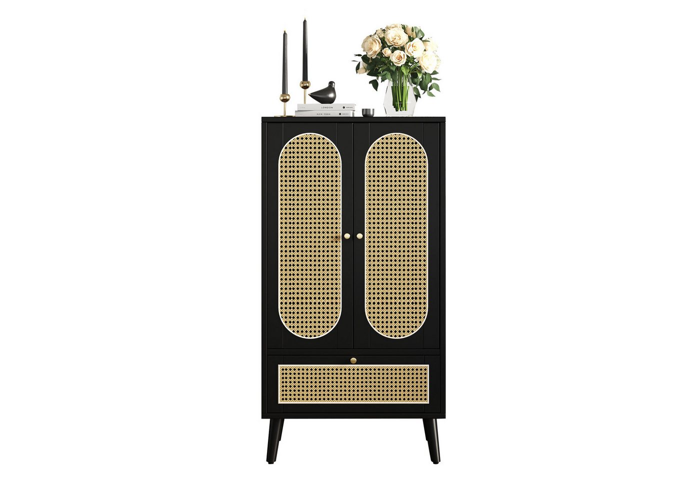 REDOM Sideboard Beistellschrank Rattan Schwarz 110 cm Hoch, mit 2 Türen, 1 Schublade REDOM Sideboard Beistellschrank Rattan Schwarz 110 cm Hoch, mit 2 Türen, 1 Schublade von REDOM