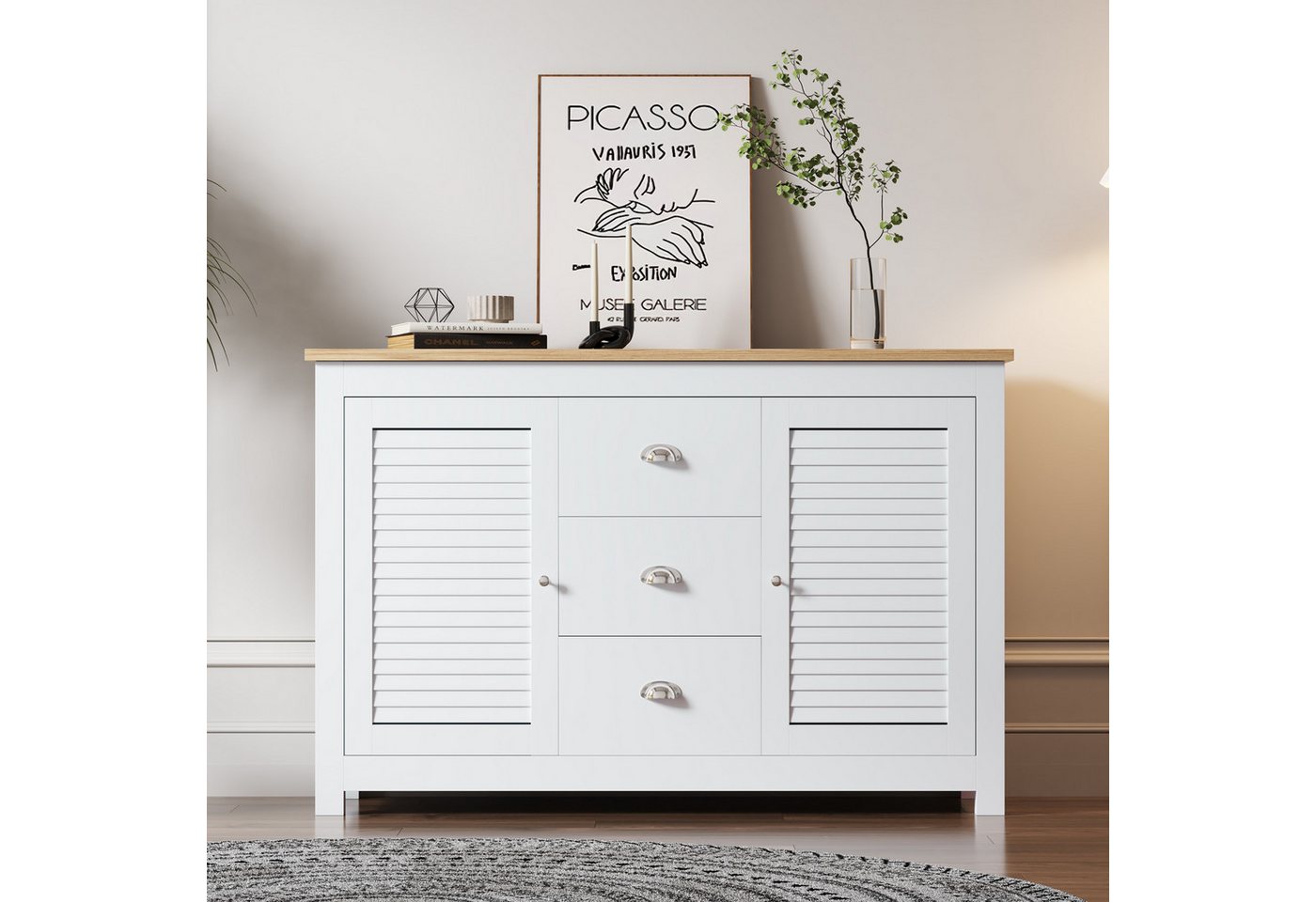 REDOM Sideboard Kommode (Sideboard mit 2 Türen und 3 Schubladen, Lackierte MDF, Kommode mit Metallgriffen), Maße: B120/H80/T35 cm von REDOM