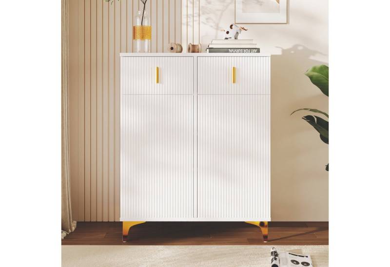 REDOM Sideboard Kommode Schrank mit strukturierte Türen (Eckschrank, Buffet, 1 St., mit 2 Schubladen und 2 Türen), mit verstellbaren Einlegeböden gedämpfte Scharniere von REDOM