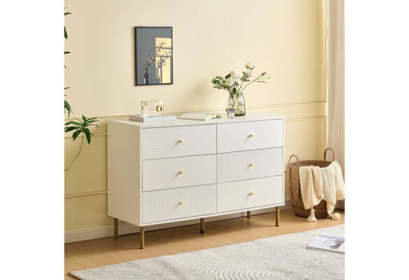 REDOM Sideboard Kommode Weiß Anrichte (Esszimmerschrank, Wohnzimmerschrank, 1 St., 6-Schubladen-Kommode), mit goldfarbenen Griffen von REDOM