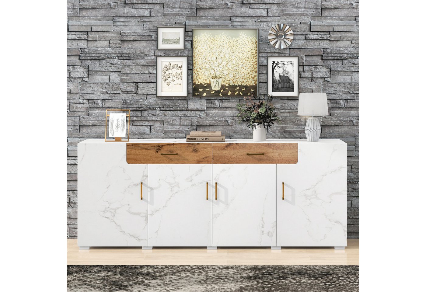 REDOM Sideboard Kommt mit 4 Türen und 2 Schubladen, viel Platz und leicht zu reinigen (208 x 39.5 x 80 cm, stabil und pflegeleicht), modernes Design von REDOM
