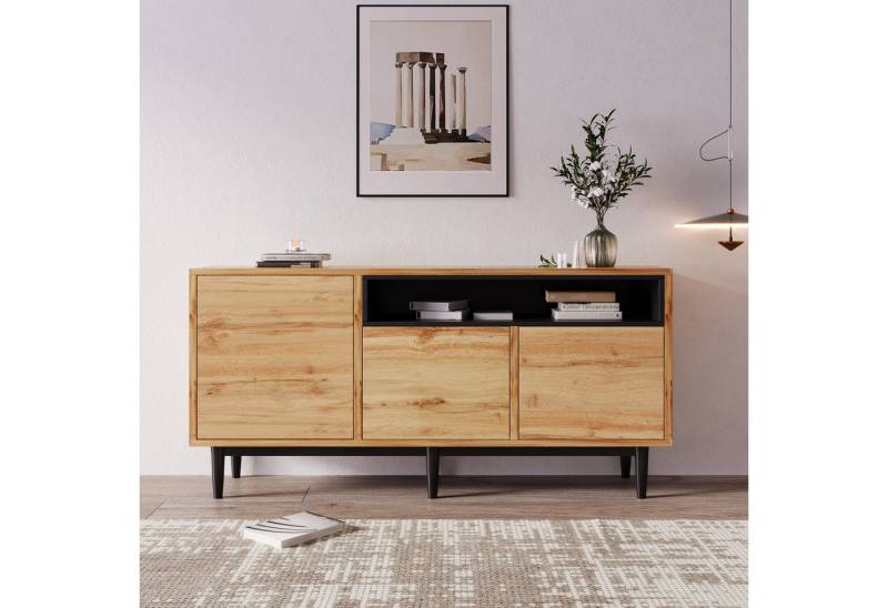 REDOM Sideboard Moderne Sideboard aus Holz mit verstellbaren Regalen (Einfache Montage, platzsparendes Design, 160x35x76 cm), 3 Türen & Regale von REDOM