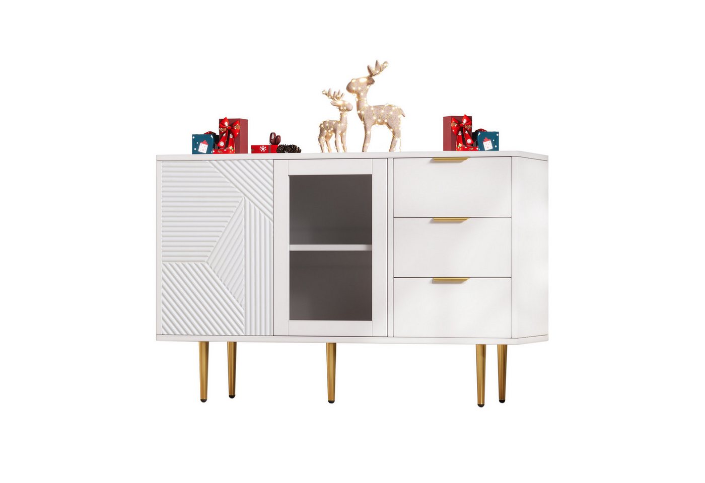 REDOM Sideboard Modernes Küchenschrank (Kommode mit 3 Schubladen & 2 Türen– Aufbewahrungseinheit mit stabilen Metallbeinen und hochwertigem Design, 120 x 38 x 79.5 cm), Kommode mit 3 Türen von REDOM