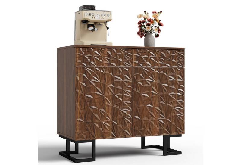 REDOM Sideboard Modernes Küchenschrank (Sideboard 80x40x78 cm – "Blattpoesie"-Serie, Dunkle Walnuss-Optik mit Blätterrelief, Push-to-Open Technik, Kippschutz) von REDOM