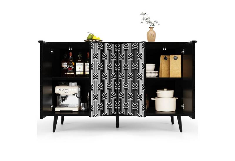 REDOM Sideboard Modernes Küchenschrank (mit verstellbaren Trennwänden – Stabil, einzigartiges Fischgrätenmuster und Kippschutz – Vielseitiger Aufbewahrungsschrank für Wohnzimmer, Esszimmer und Küche, 120×35×78cm) von REDOM