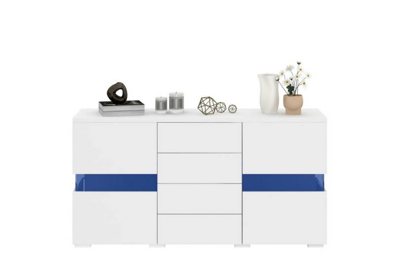 REDOM Sideboard Modernes LED Sideboard weiß mit Hochglanz-Front (CONTEMPORÄRES DESIGN), mit 16 Farben LED-Leuchten Weiß 140*35*72 cm von REDOM