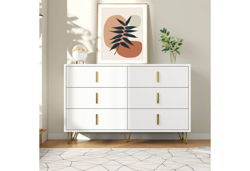 REDOM Sideboard Modernes Sideboard mit 6 Schubladen (Kommode, Anrichte, Wohnzimmerschrank, 1 St., goldenen Griffen), mit Wellenstruktur von REDOM