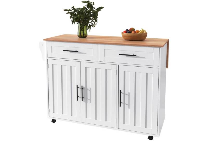 REDOM Sideboard Multifunktionale Kücheninsel (Kücheninsel mit Klapptisch & Stauraum, Schubladen & Rollen, 1 St., 5 Räder, 3 Tür), mit Ausziehbare Arbeitsplatte,Massivholzbeine umschaltbar von REDOM