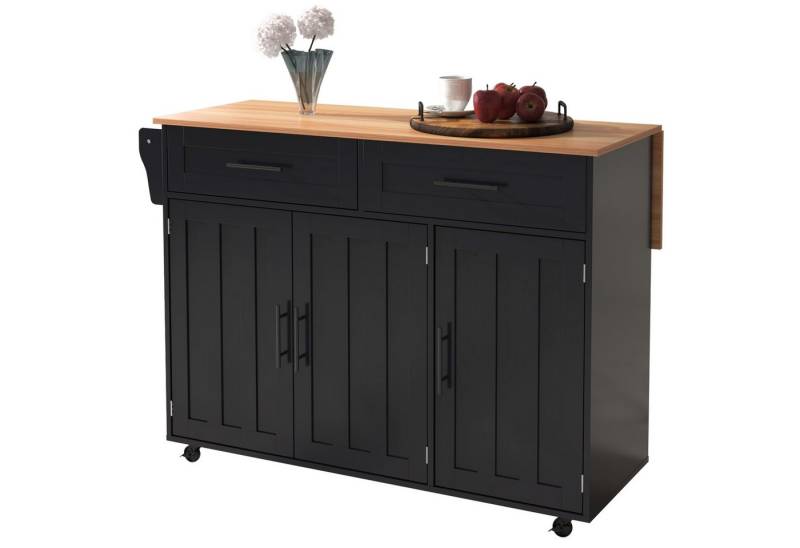 REDOM Sideboard Multifunktionale Kücheninsel (Kücheninsel mit Klapptisch & Stauraum, Schubladen & Rollen, 1 St., 5 Räder, 3 Tür), mit Ausziehbare Arbeitsplatte,Massivholzbeine umschaltbar von REDOM