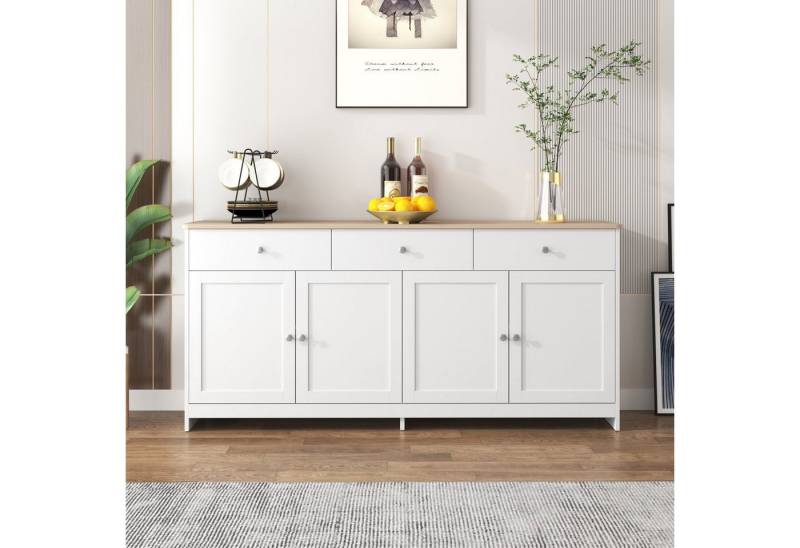 REDOM Sideboard Rustikales Sideboard im Landhausstil – Buffet Schrank mit 3 Schubladen (silberfarbenen Griffen, 160×75×37 cm), verstellbaren Regalböden von REDOM