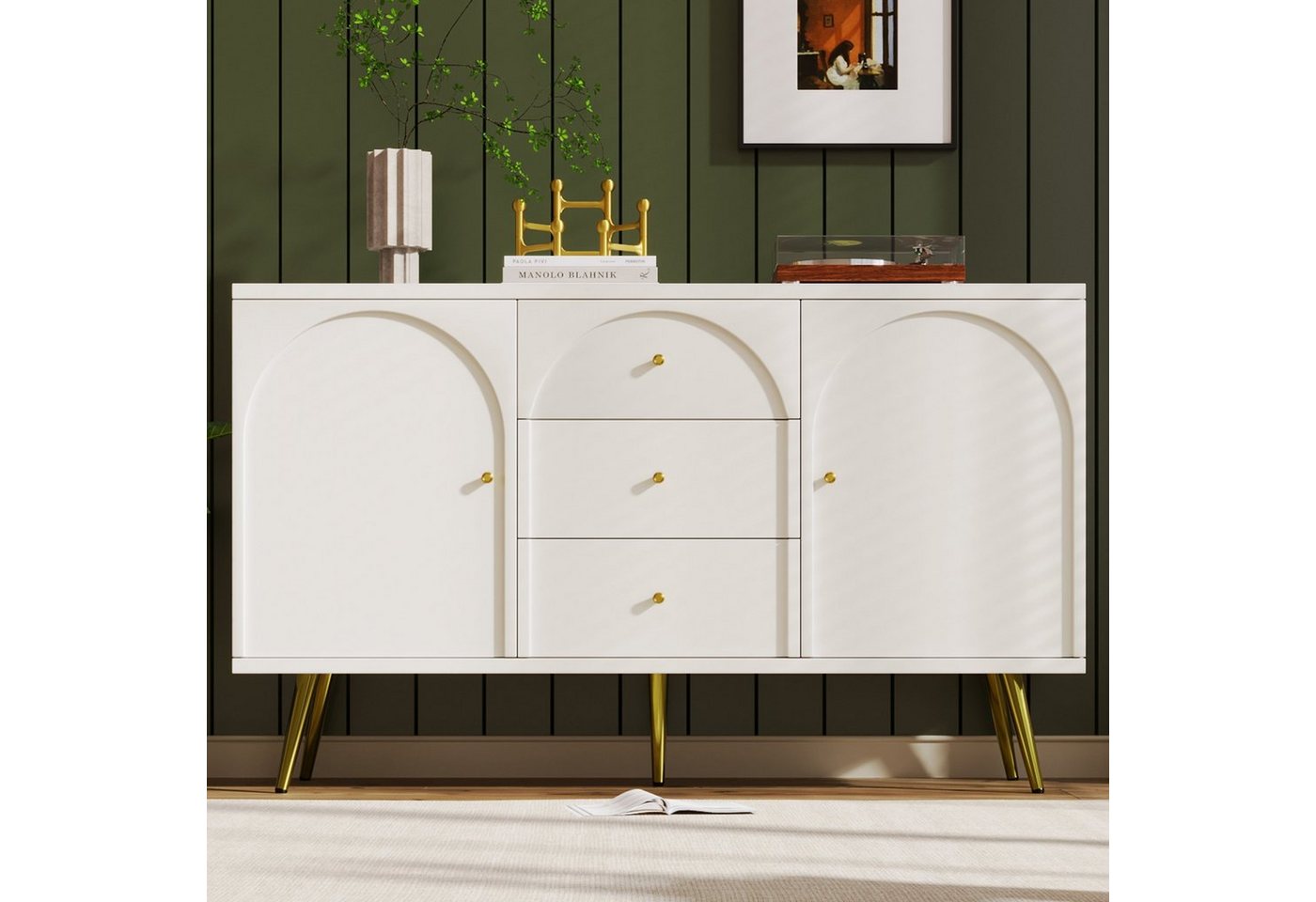 REDOM Sideboard Schubladenkommode (Kommode mit 3 Schubladen, Beistellschrank, Aufbewahrungsschrank Sideboard), mit verstellbaren Regalen von REDOM