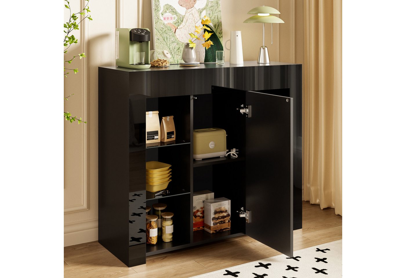 REDOM Sideboard Sideboard (Esszimmerschrank, Anrichte, 1 St., Spanplatte), mit Glasregalen und Schranktür von REDOM